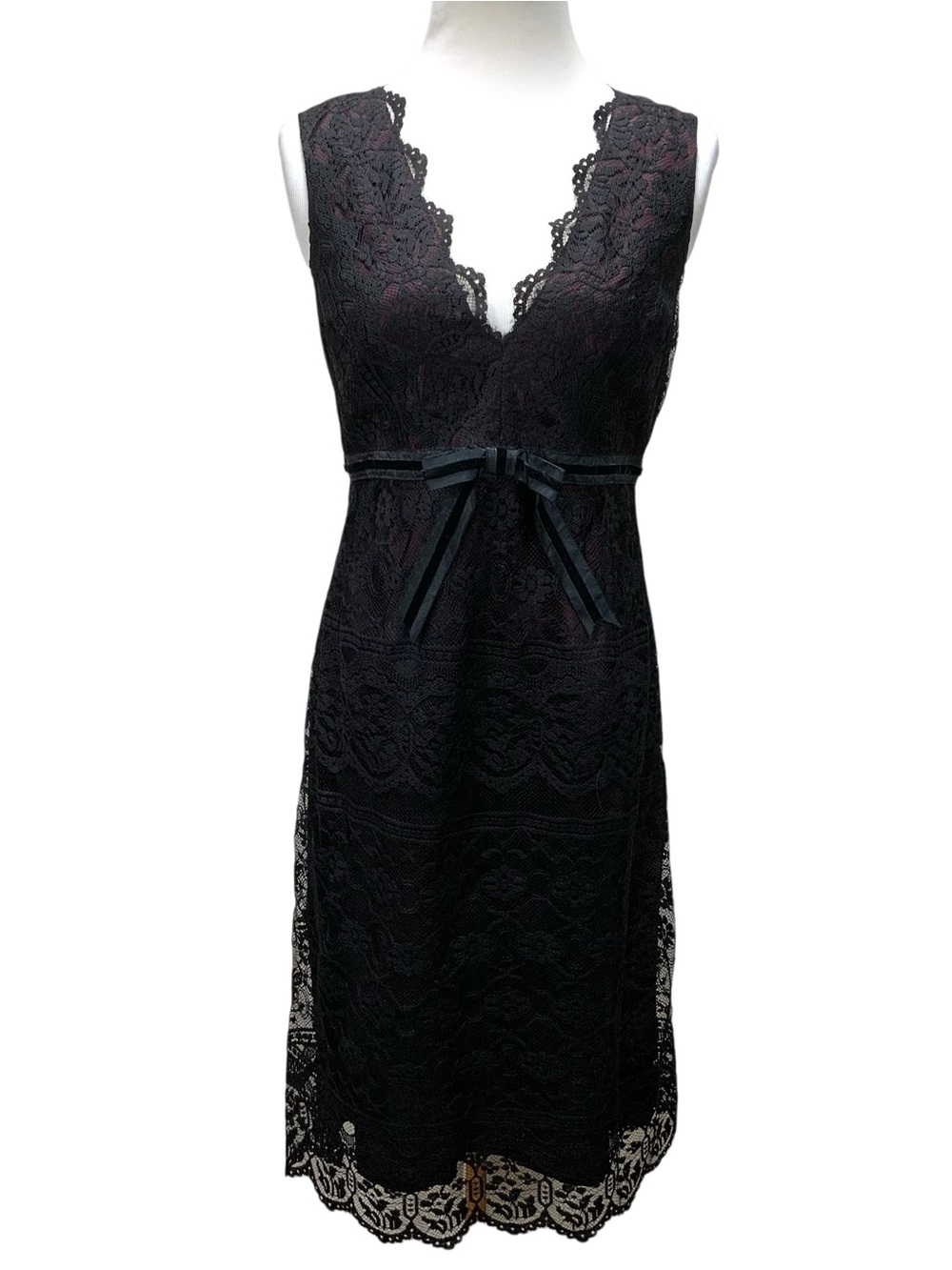 Anna Sui Black Lace Overlay Sleeveless Dress Anthropologie LBD Sheath Size 6
